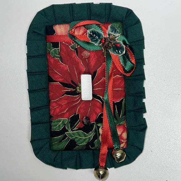 2 Vtg Handmade Christmas Poinsettias Light Switch Covers Single & Double Set NEW - Picture 6 of 7